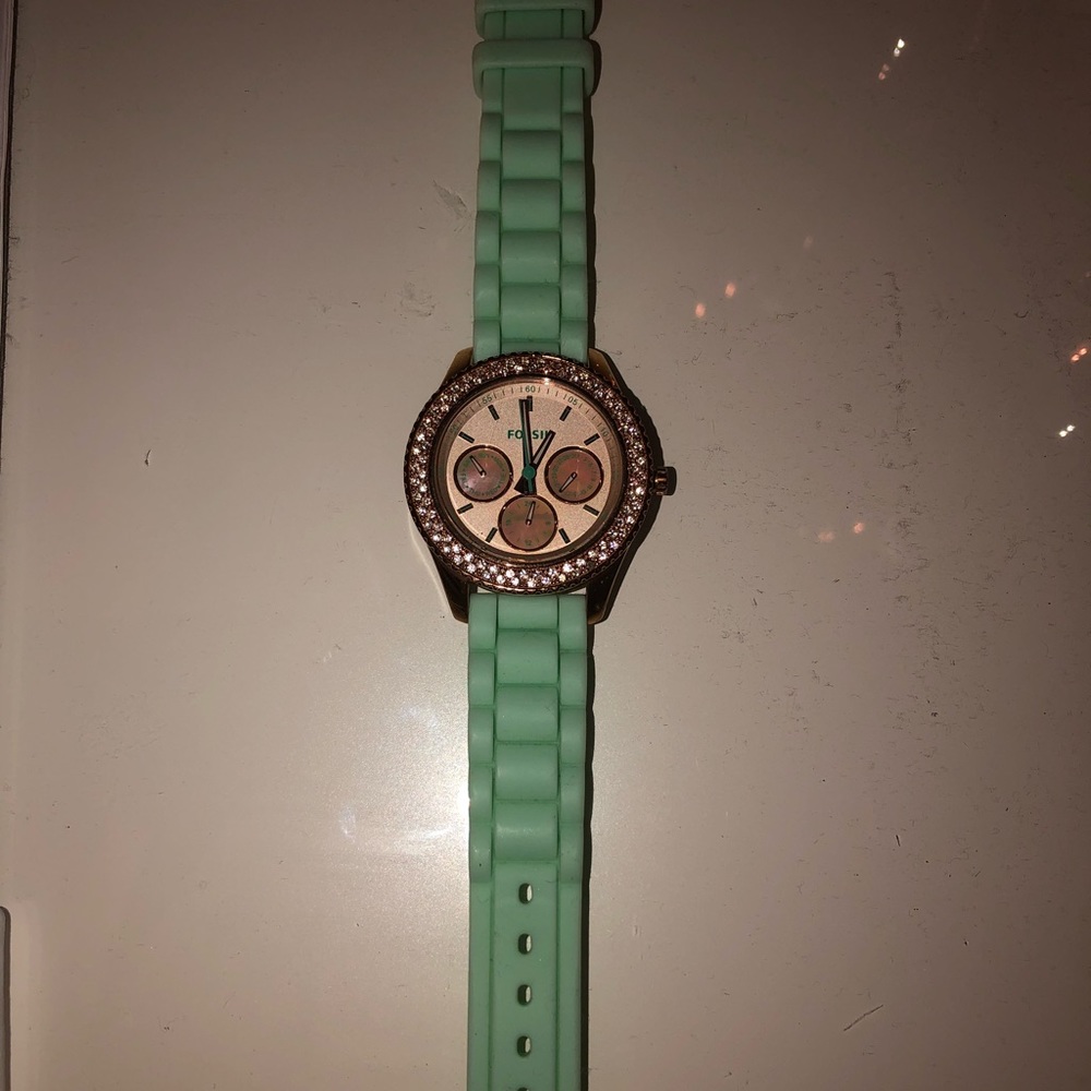 AUTHENTIC USED ROSE GOLD&MINT FOSSIL WATCH